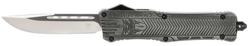 CobraTec Knives LSWCTK1LDNS CTK-1 Large 3.75" OTF Drop Point Plain D2 Steel Blade/ Stonewashed Aluminum Handle Features Glass Breaker Includes Pocket Clip