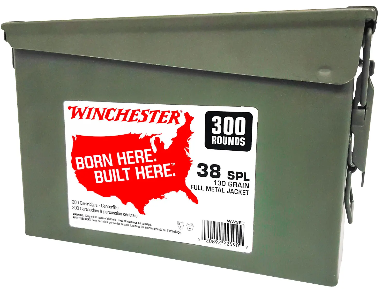 Winchester Ammo WW38C USA Ammo Can 38Special 130gr Full Metal Jacket 300 Per Box/2 Case