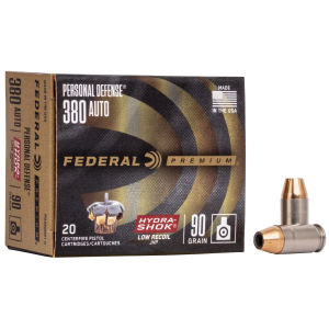 Federal Premuim Personal Defense Handgun Ammunition .380 ACP 90 gr JHP 1000 fps 20/ct