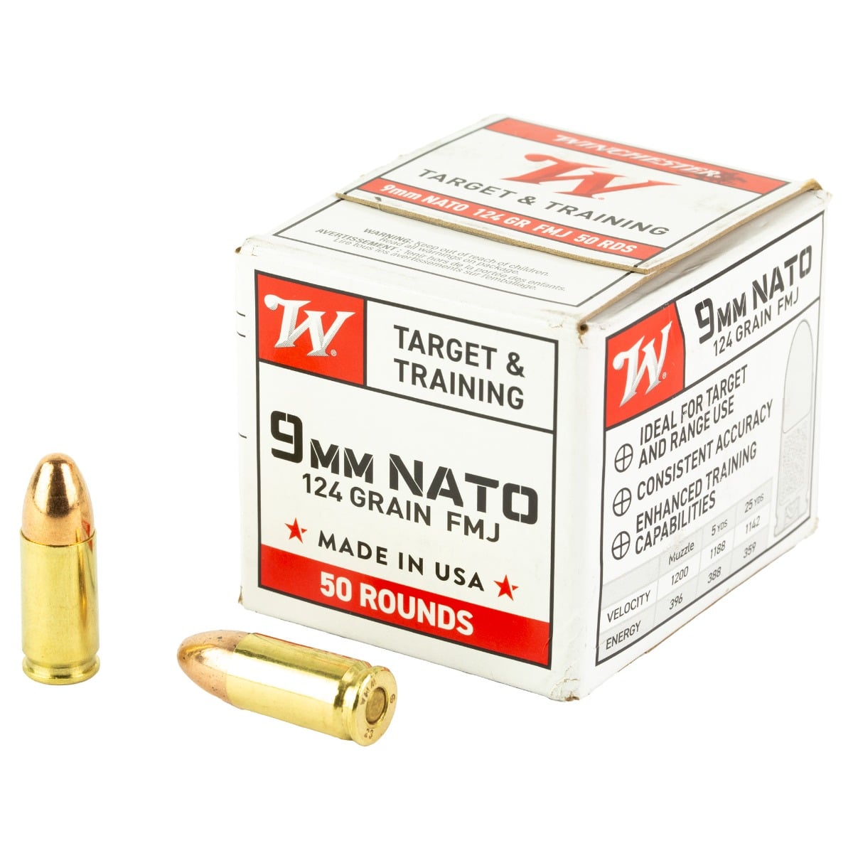 Winchester 9mm USA TARGET FMJ 124gr 50rds - W9NATO50