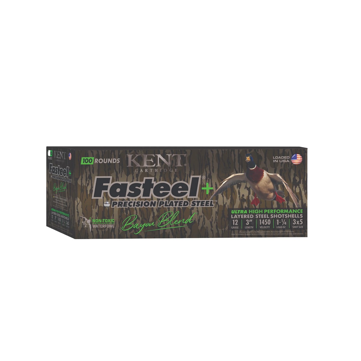 Kent Fasteel+ Precision Plated Steel Waterfowl Bayou Blend 12 Gauge 3" #3/5 1-1/4 Ounce 25rds