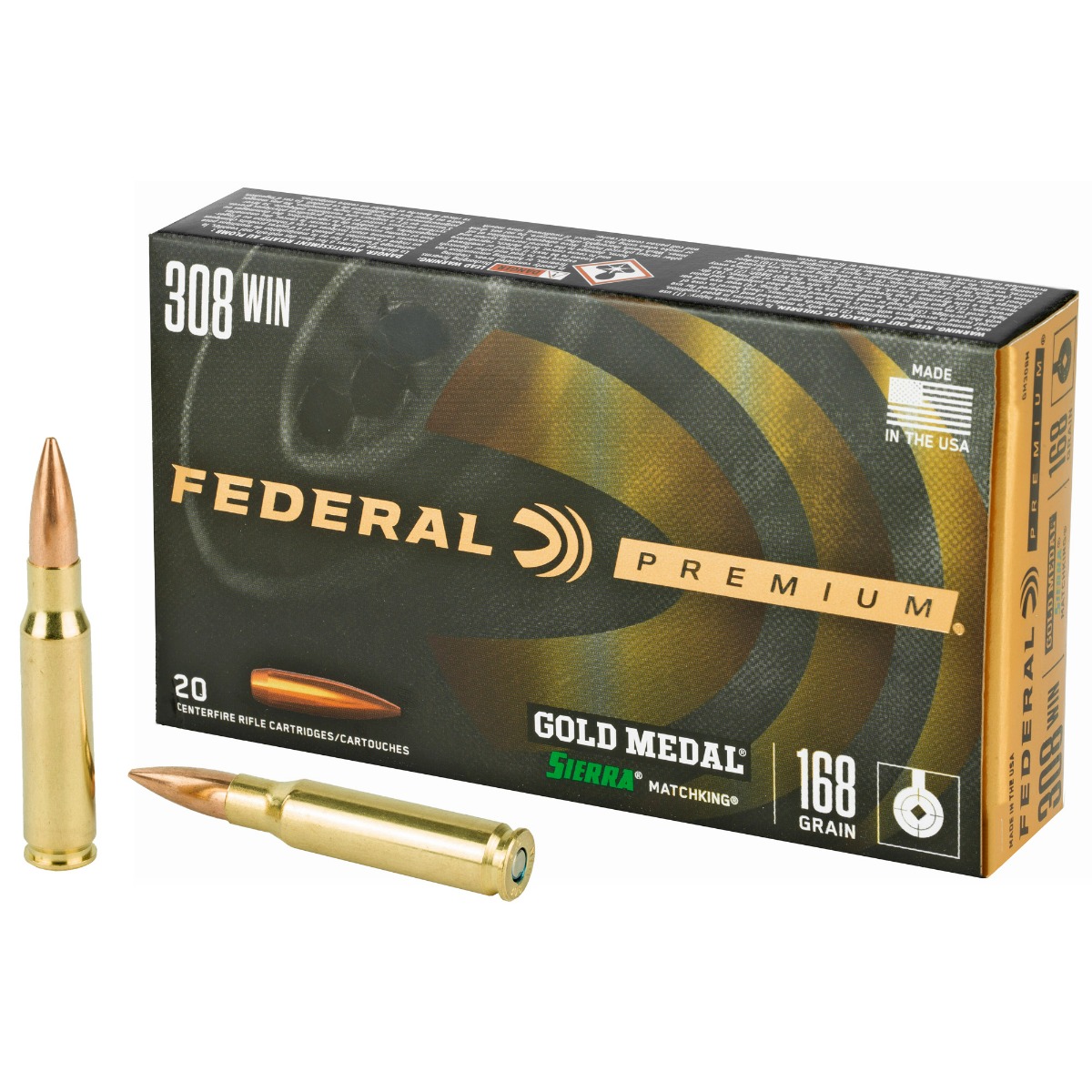 Federal 308 168gr Sierra MatchKing BTHP Gold Medal Ammunition 20rds - GM308M