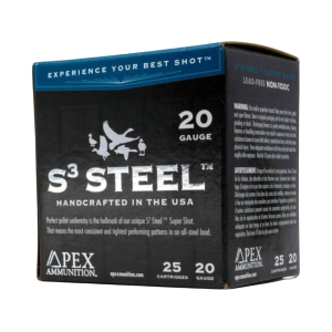 Apex Waterfowl S3 Steel 20 Gauge Ammo 3" #3 Steel Shot 1 oz Box of 25