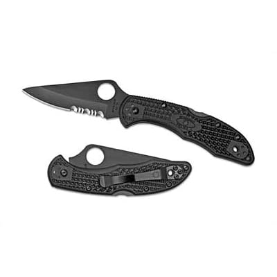 Spyderco Delica 4 2.875" Combination Edge Folding Knife, Black - C11PSBBK