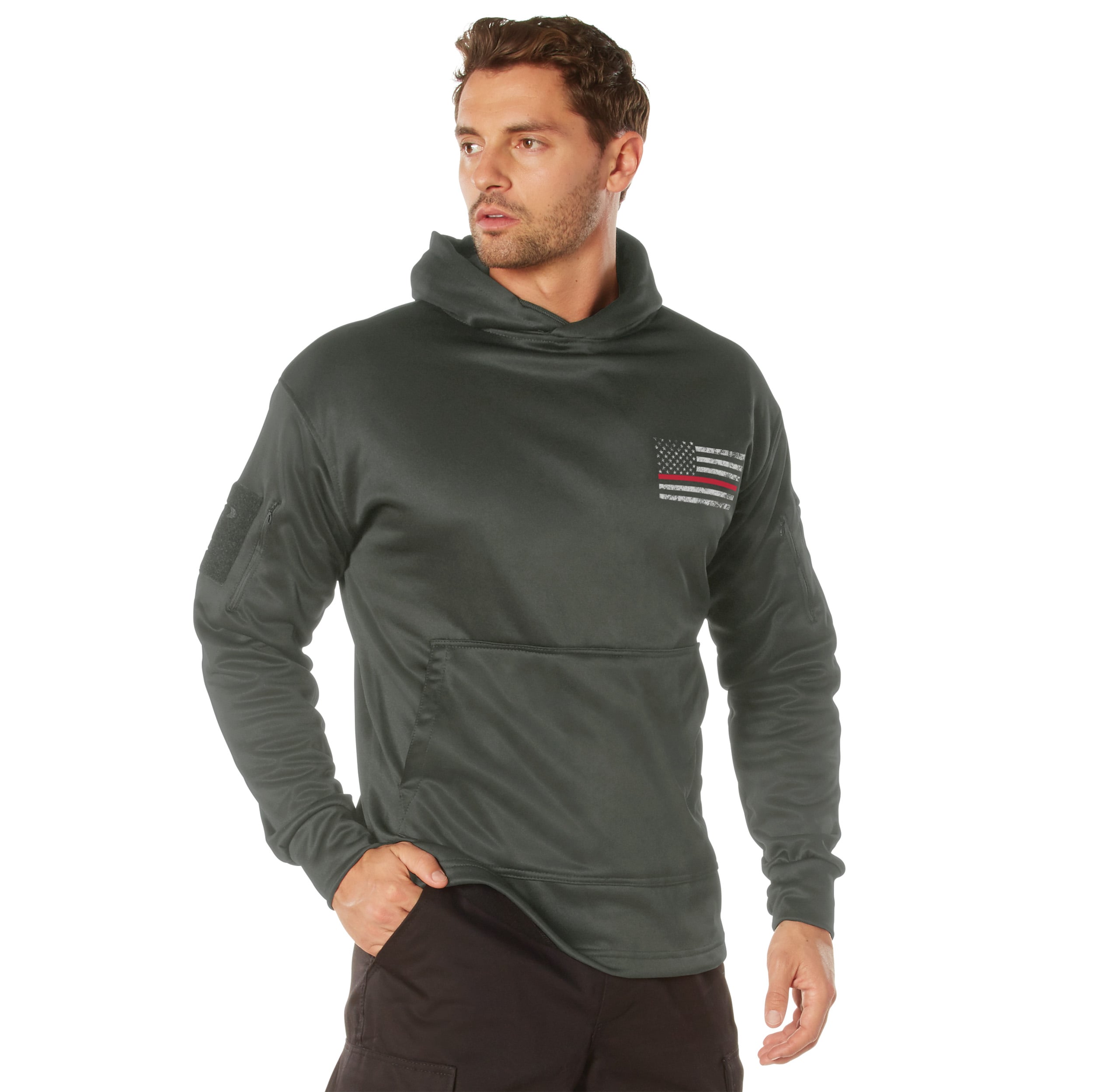 Rothco Concealed Carry Thin Red Line Hoodie - Gunmetal Grey, Small