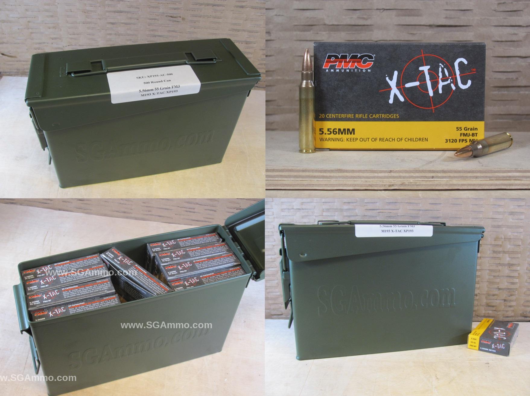 500 Round Can – 5.56 PMC X-TAC XP193 55 Grain FMJ M193 Ammunition – 556X – Packed in M19A1 Canister