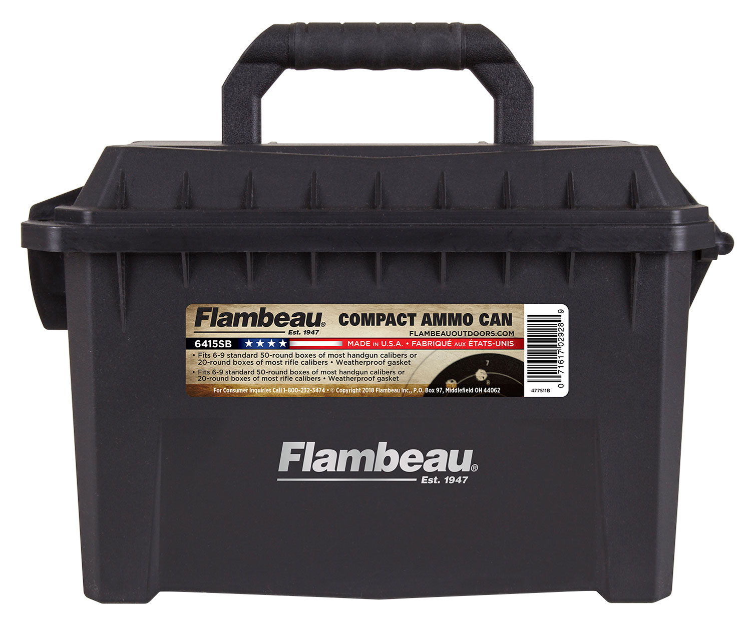 Flambeau .223 Rem/5.56/12/20 Gauge Polymer Water-Resistant Compact Ammo Can, Black - 6415SB