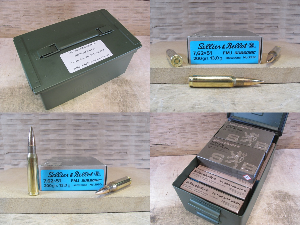 200 Round Flat Can – 7.62×51 Subsonic 200 Grain FMJ Sellier Bellot Ammo – SB762SUBB – Packed in Metal Canister – PLEASE READ DESCRIPTION