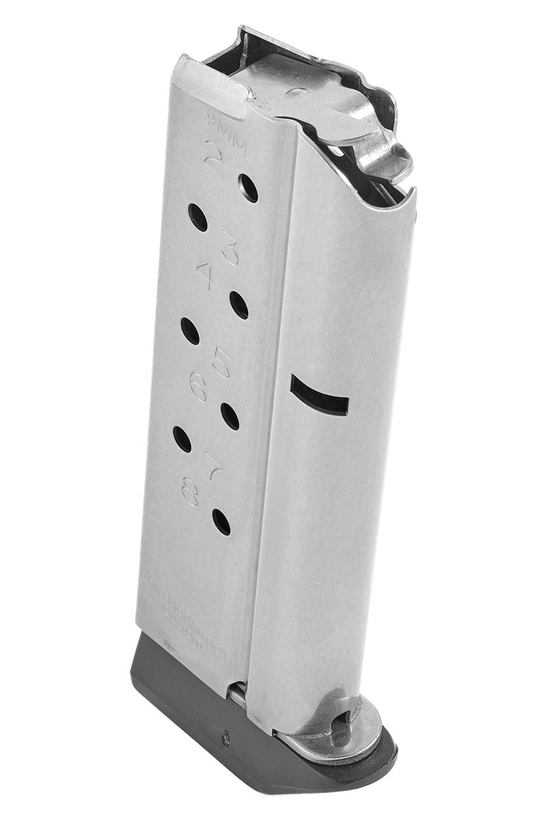Chip McCormick 1911 Compact 8 Round 9mm Magazine With Baseplate, Stainless - M-MG-9CP8-P