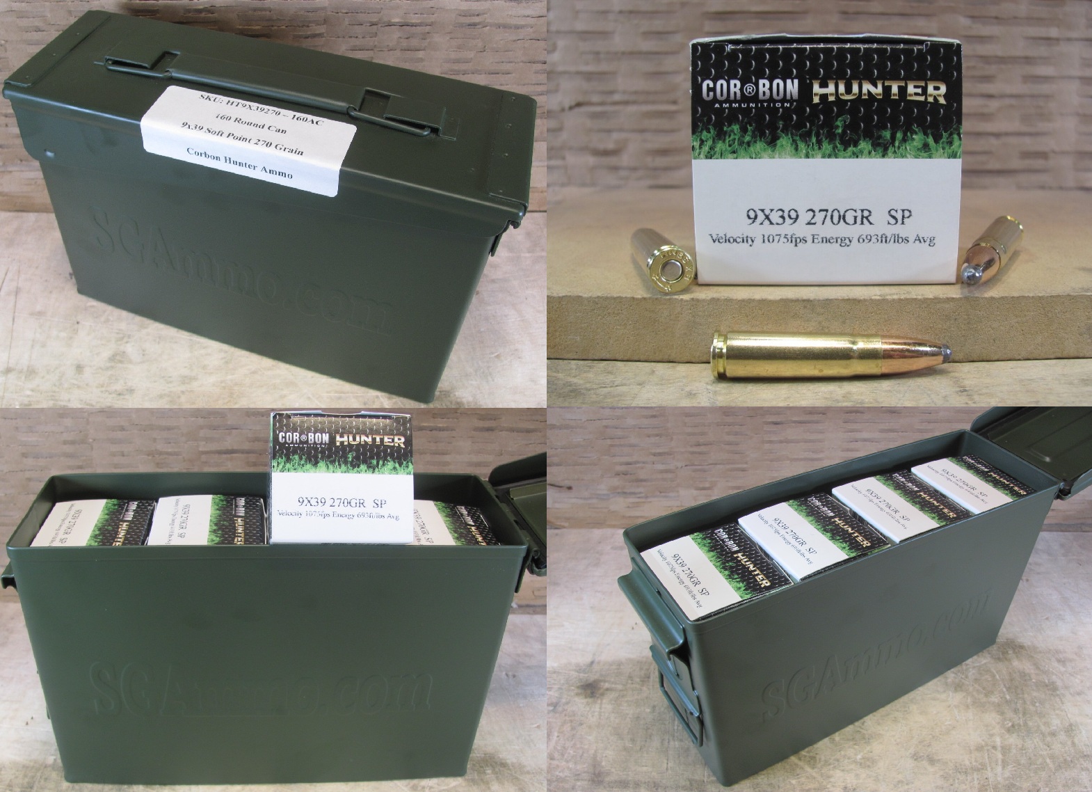 160 Round Can – 9×39 Corbon Hunter 270 Grain Soft Point Ammo – HT9X39270 – Packed in M19A1 Canister