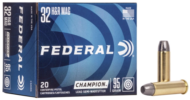 Federal Premium Champion Training 32 H&R Magnum 95 Grain Brass Semi-Wadcutter Brass Pistol Ammo 20 Rounds