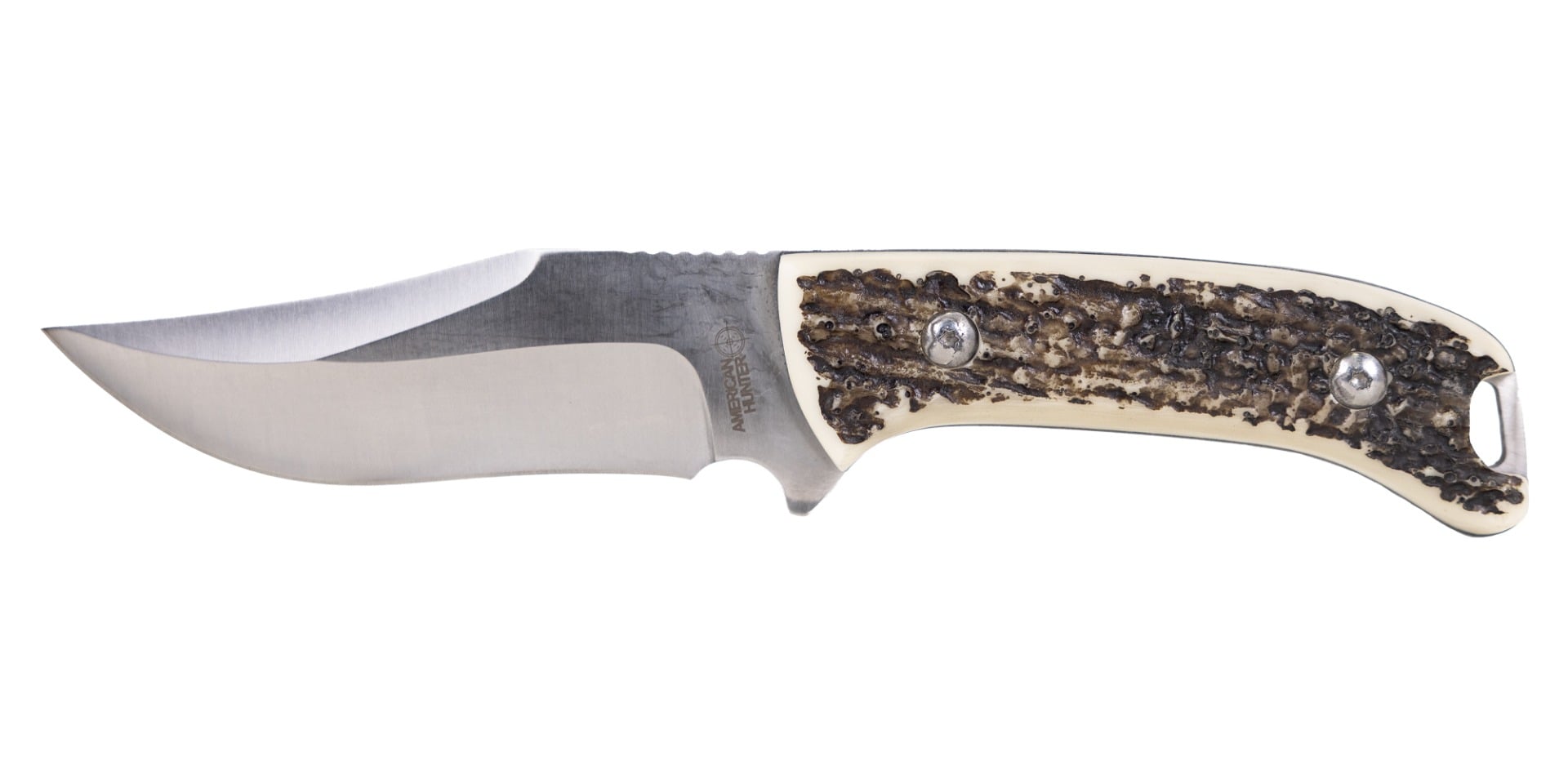American Hunter Imitation Stag Hunter Fixed Blade Drop Point Knife, Brown - AH015