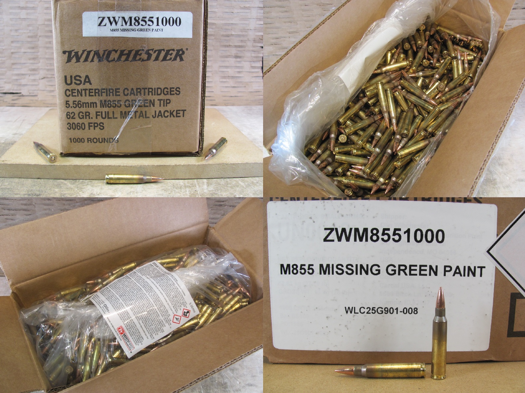 1000 Round Case – Winchester 5.56mm 62 Grain FMJ M855 Steel Core Lake City Ammo – NO GREEN PAINT – ZWM8551000 – SP21114