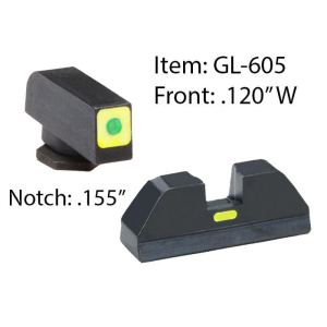 Ameriglo Glock CAP Set For Glock 42, 43 - Green Tritium Lime Green Lumi Square Outline Front/Rear