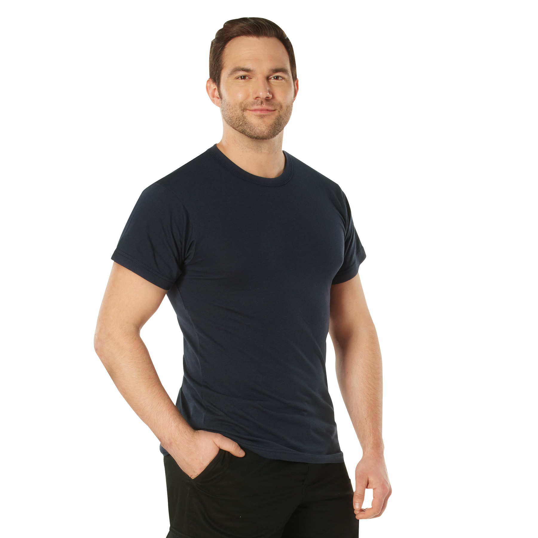 Rothco Solid Color T-Shirt With Cotton - Polyester Blend, Navy Blue, Medium