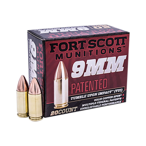 Fort Scott Munitions 9MM-115-SCVNIC Tumble Upon Impact (TUI) 9mm Luger 115 gr Solid Copper Spun (Nickel-Plated) - 20rd Box