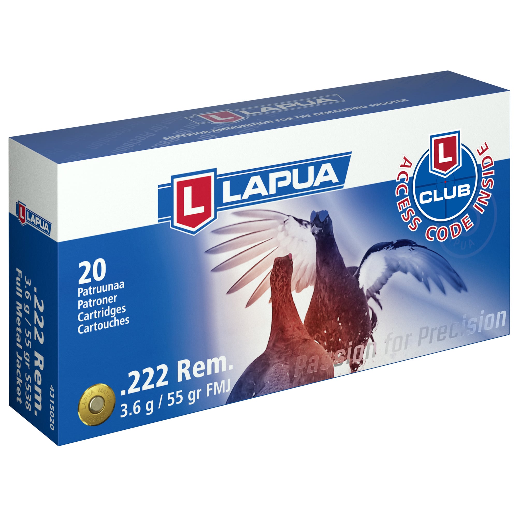 LAPUA 222 REM 55GR FMJ 20/600 - No Credit Card Fees - Low, flat rate shipping