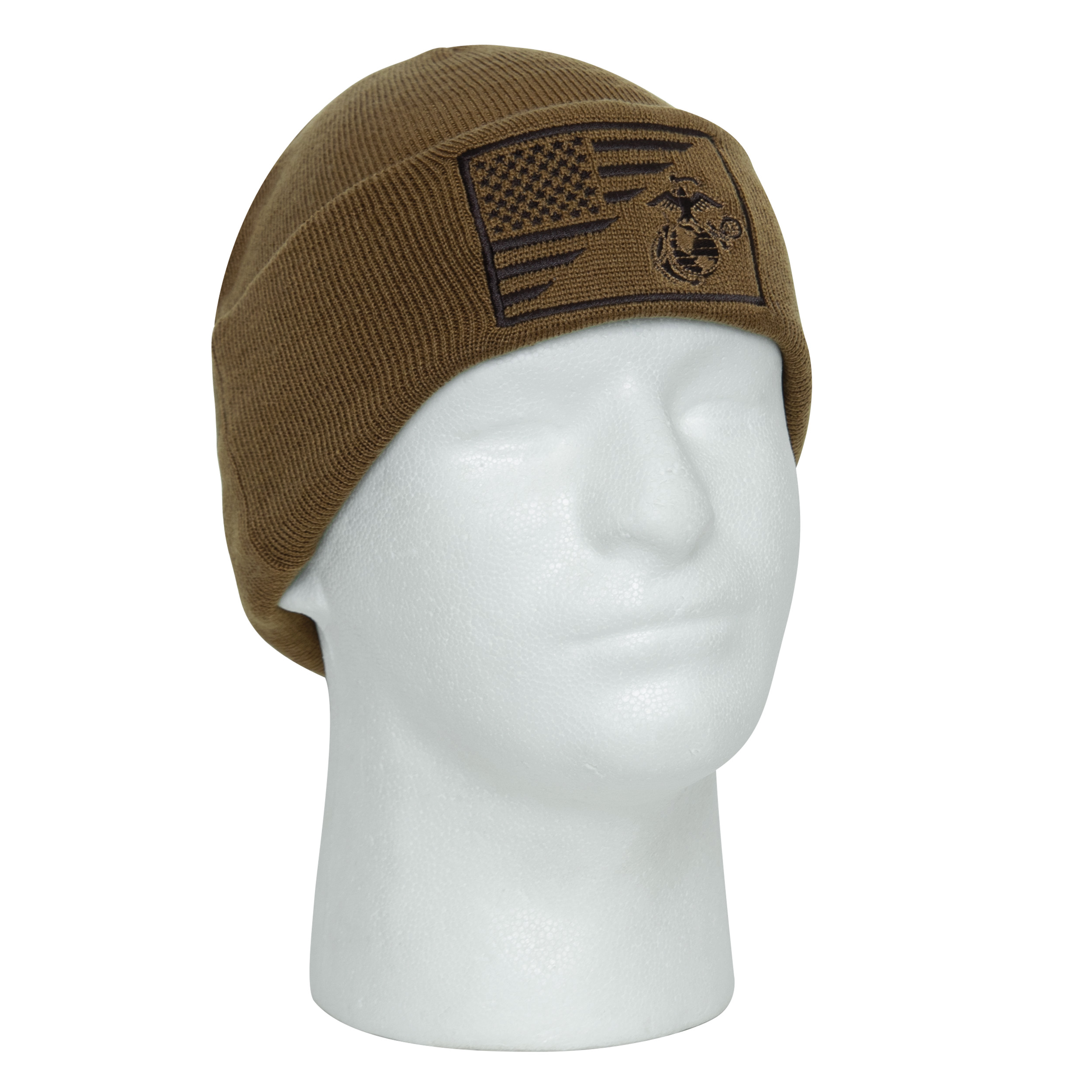Rothco Usmc Eagle, Globe And Anchor - Us Flag Deluxe Fine Knit Watch Cap, Coyote Brown