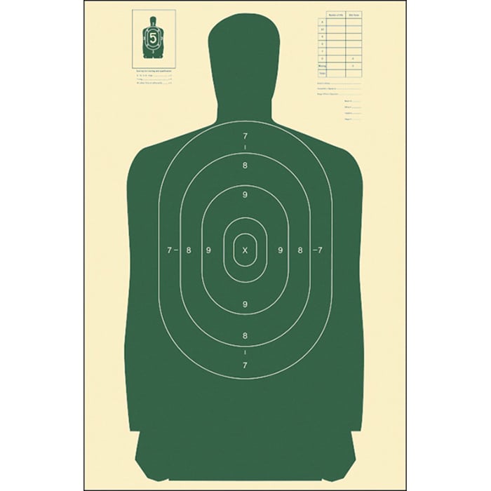 Action Target Law Enforcement 24" x 45" Silhouette B-27 Standard Target, Green, 100/box - B-27S GREEN-100