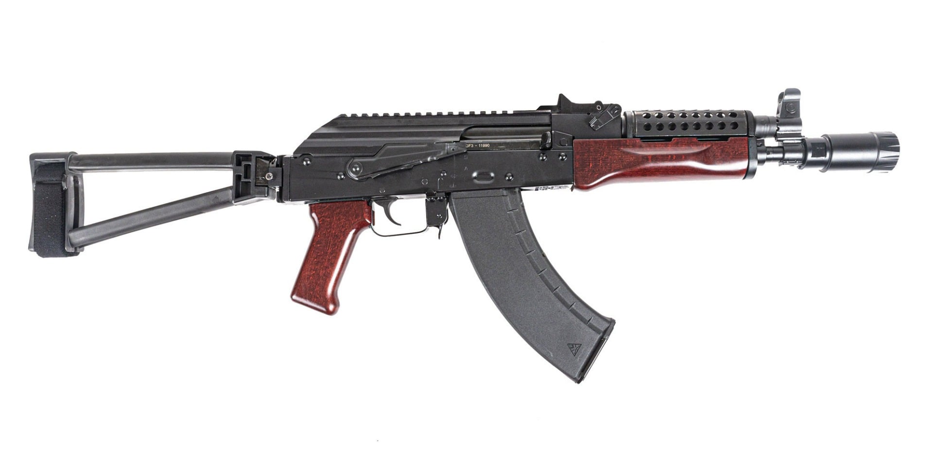 PSA AK-P GF3 Triangle Side Folding Pistol with Cheese Grater Upper Handguard and Linear Comp, Redwood