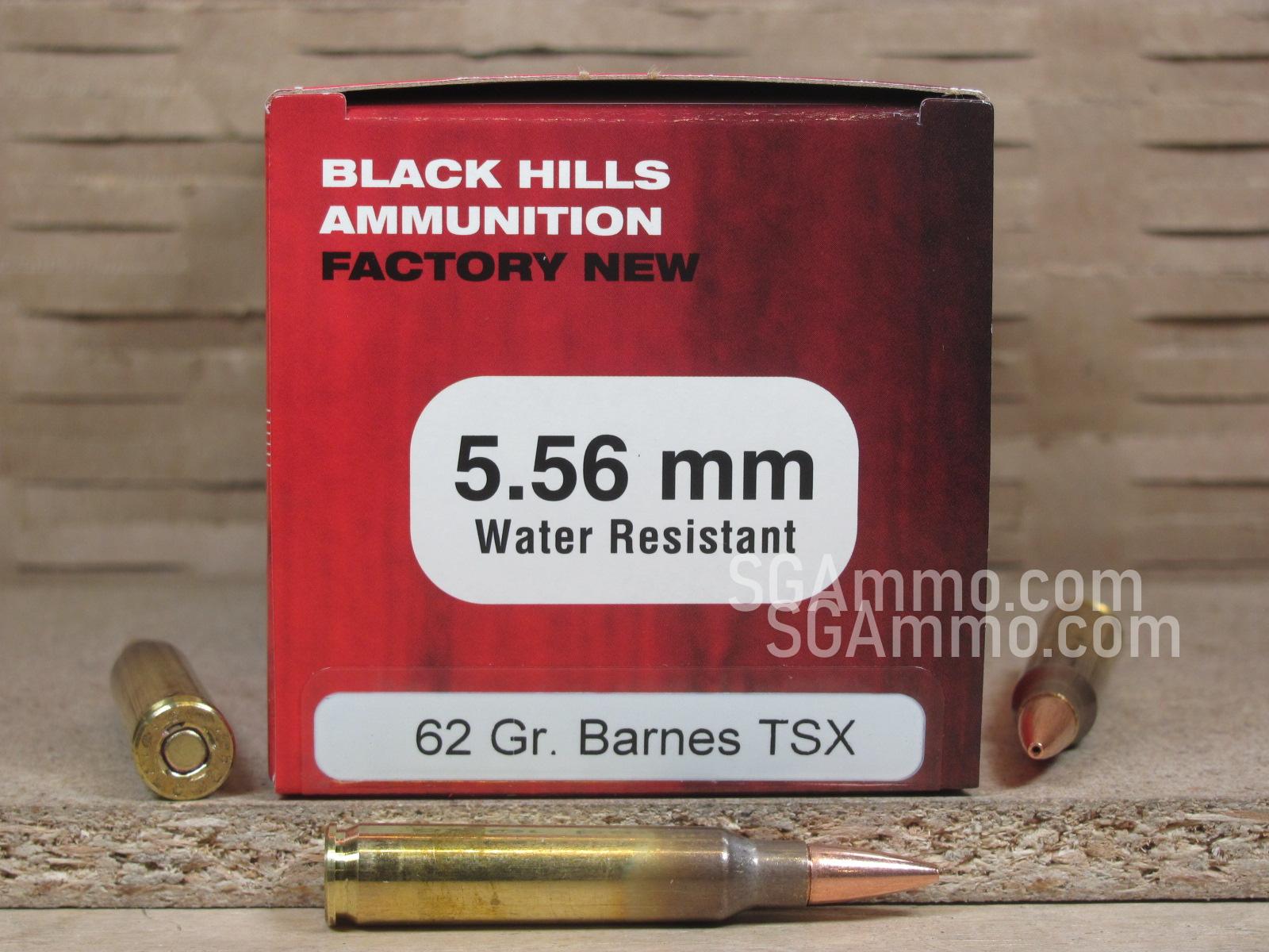 500 Round Case – 5.56mm 62 Grain Barnes TSX Black Hills Ammo – D556N18