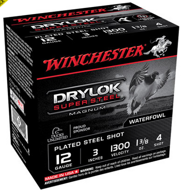 Winchester Super X Dryloc Super Steel Shotshells XSM1234, 12 Gauge, 3", 1-3/8 oz, 1300 fps, #4 Steel Shotshells Shot,