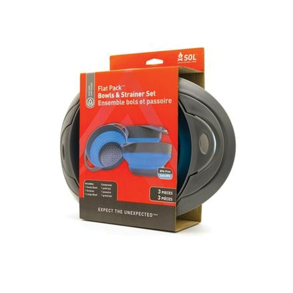SOL Longer Flat Pack Bowls and Strainer Set, Blue