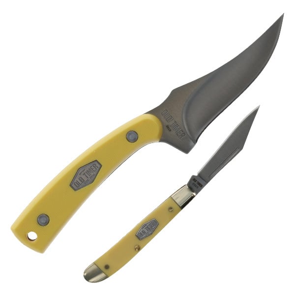 Old Timer Sharpfinger Fixed Blade Clip Point Knife w/ Folding Pocket Knife Combo, Yellow - 1259508