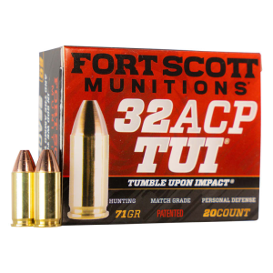 Fort Scott Munitions 32 ACP71SCV Tumble Upon Impact (TUI) 32 ACP 71 GRSolid Copper Spun 20 Per Box