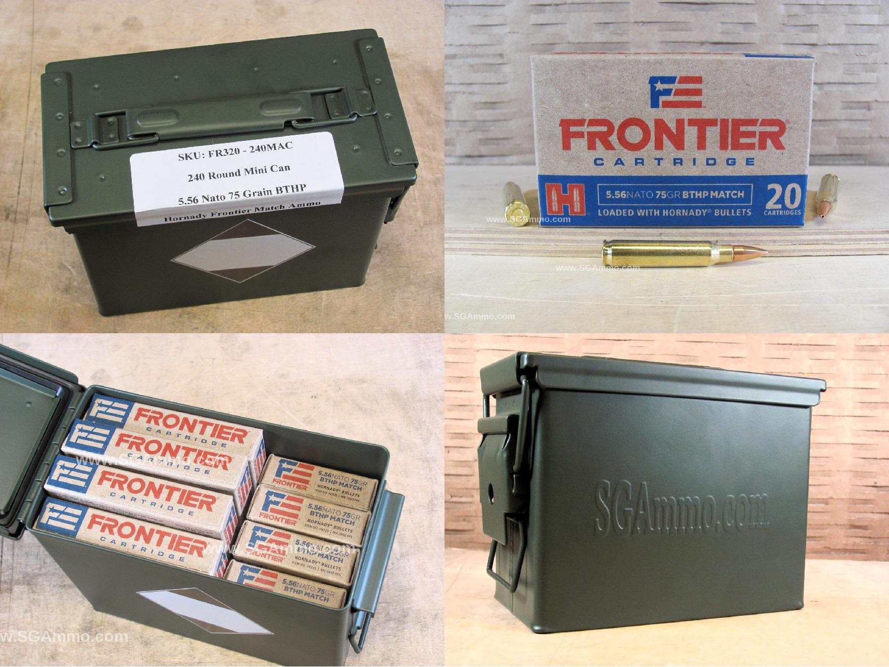 240 Round Can – 5.56 NATO 75 Grain BTHP Match Hornady Frontier Ammo – FR320 – Packed in Mini Canister