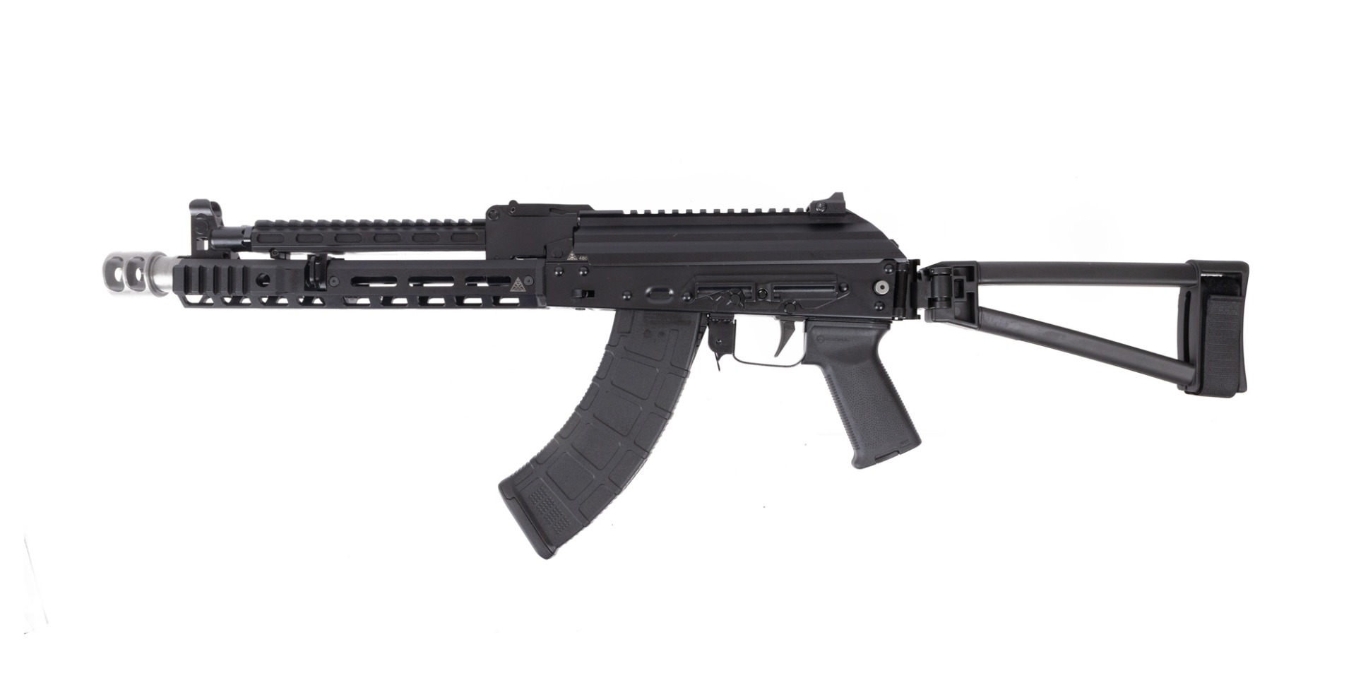 PSA AK-104 Triangle Side Folding Pistol with Triangle Brace, Soviet Arms 10" Rail & Gas Tube, ALG Trigger, Hinged Dust Cover, and SA-2 Brake
