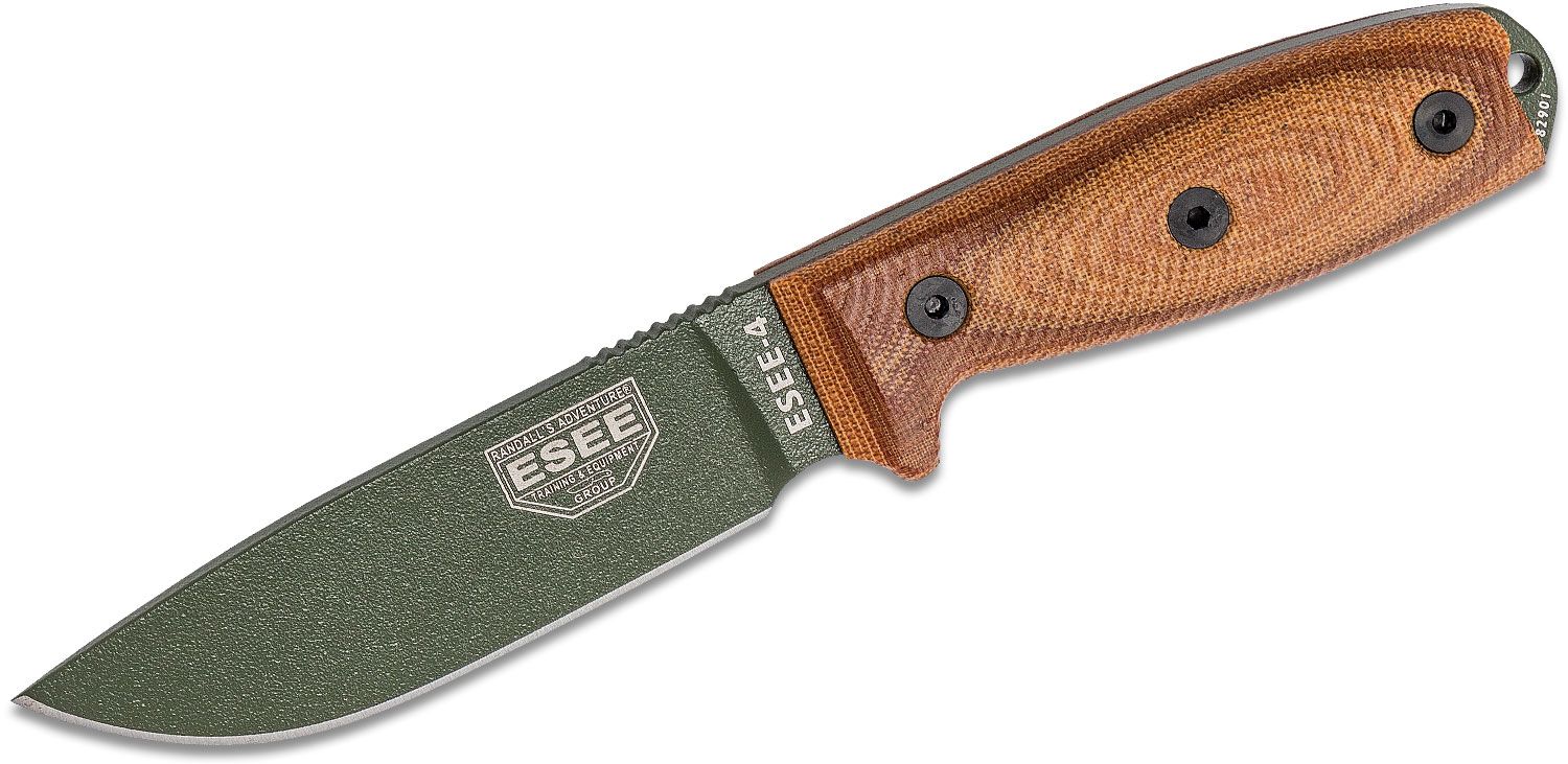 Esee Knives ESEE-4 OD green blade, natural canvas micarta 3D handle, black sheath