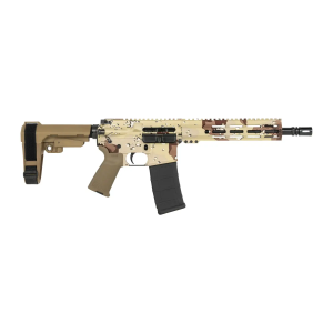 Shark Coast Tactical SCC07145CHCHIP-P Chocolate Chip  5.56 NATO 30+1 10.50 Black Nitride Threaded Barrel, Aluminum Receiver w/Picatinny Rail, M-LOK Handguard, Polymer SB Tactical SBA3 Brace, Polymer