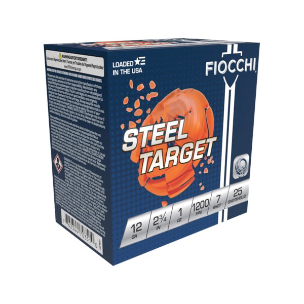 Fiocchi Target Steel Low Recoil Shotshells 12ga 2-3/4″ 1oz 1200 fps #7 25/ct - Flat Rate Shipping Under 30lbs! - No Credit Card Fees