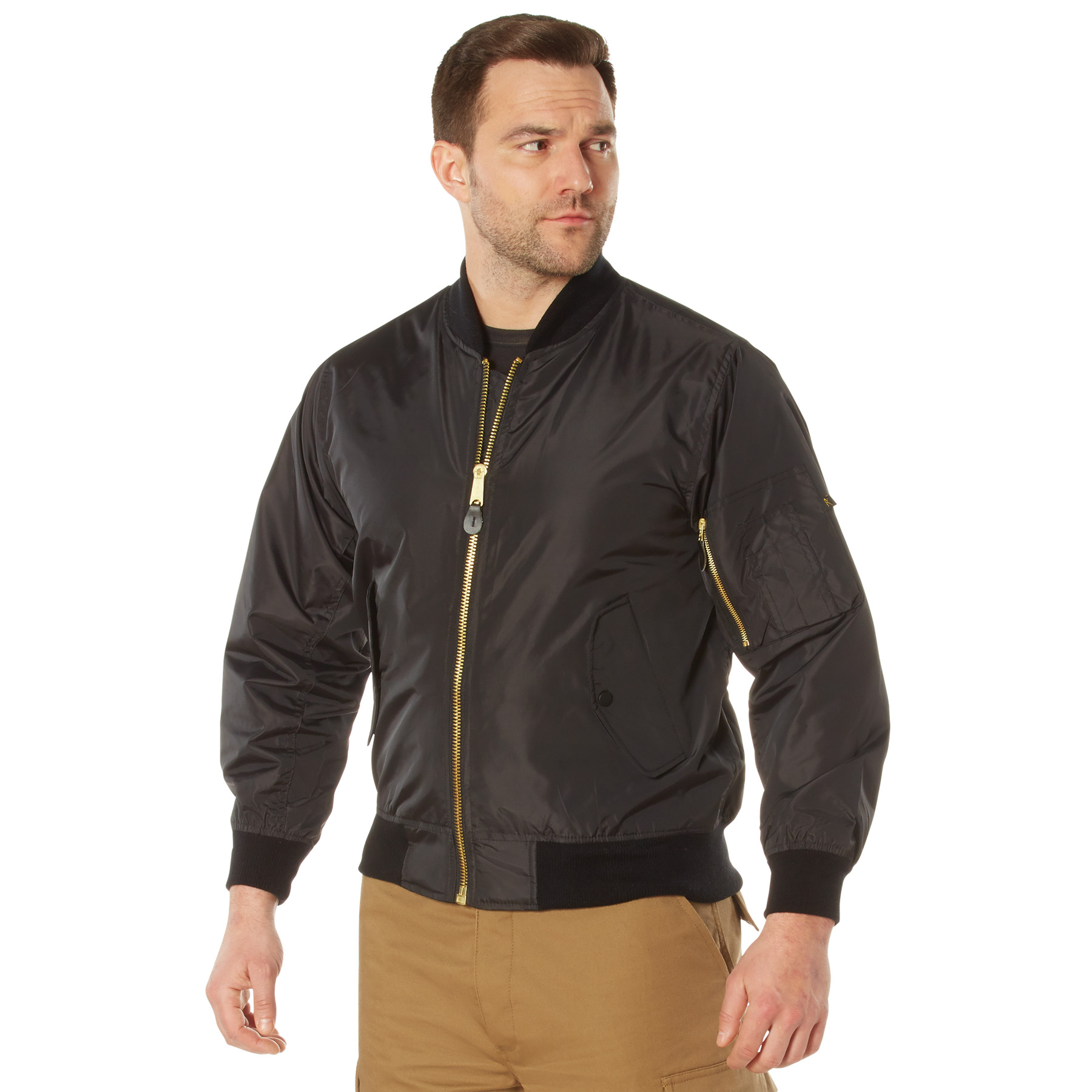 Rothco Lightweight Enhanced Nylon Ma-1 Flight Jacket - Black, Medium