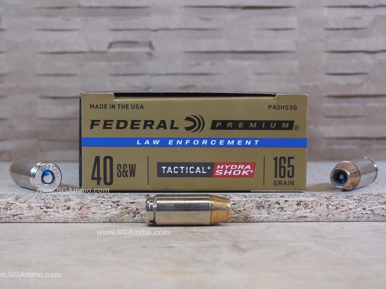 1000 Round Case – 40 SW Caliber Federal Hydra Shok LE 165 Grain Ammo – P40HS3G