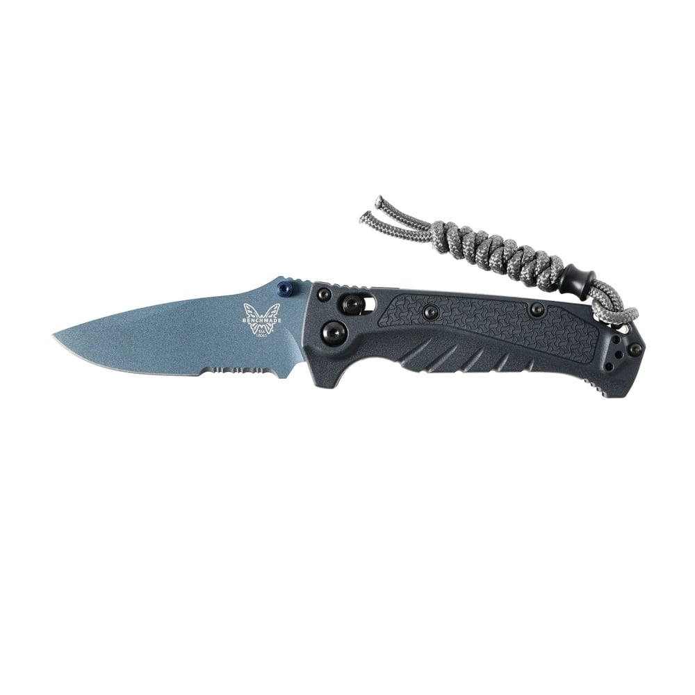 Benchmade Mini Adira Folding Drop Point Knife Serrated, Tempest Gray - 18065SBT-01