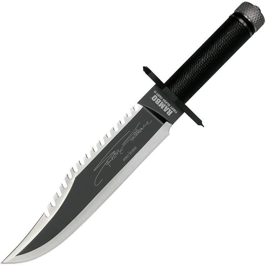 Rambo Knives Mini First Blood II Fixed Blade Sawback Knife, Black - RB9432