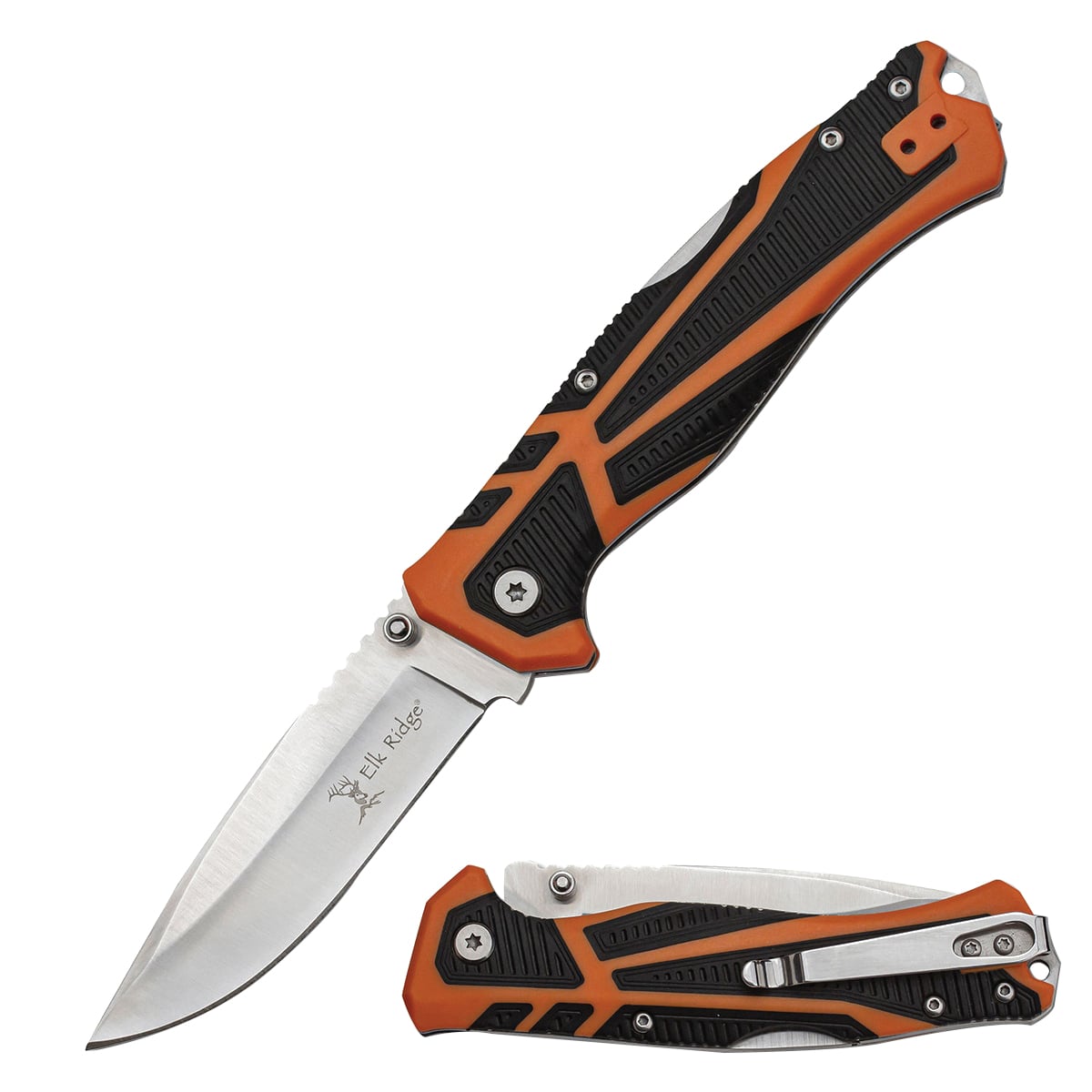 Elk Ridge TREK Folding Knife Drop Point, Black/Orange