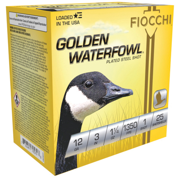 Fiocchi 123SGW1 Golden Waterfowl 12Gauge 3″ 1 1/4oz 1Shot 25 Per Box/10 Case - No Credit Card Fees - Low, flat rate shipping