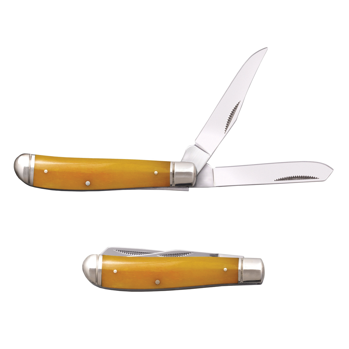 Cold Steel Mini Trapper Folding Knife Clip Point/Spey Yellow - Compact and Bright, Dual Blades, for Everyday Tasks and Pocket Carry - CS-FL-MTRPR-Y