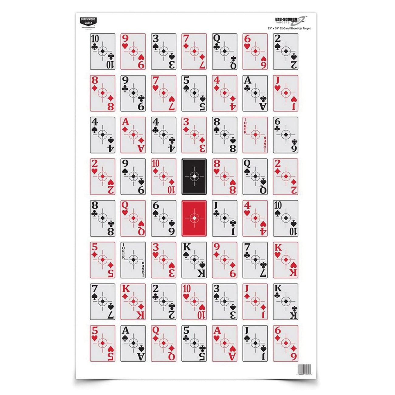 Birchwood Casey EZE-Scorer 23" x 35" 52-Card Shoot-Up Target, Black/Red/White, 5/pack - 37026