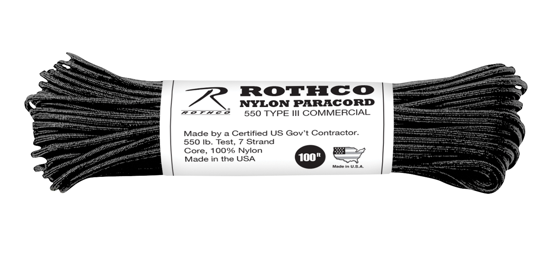 Rothco Nylon Paracord Type III 550 Lb - Black - Reflective, 100