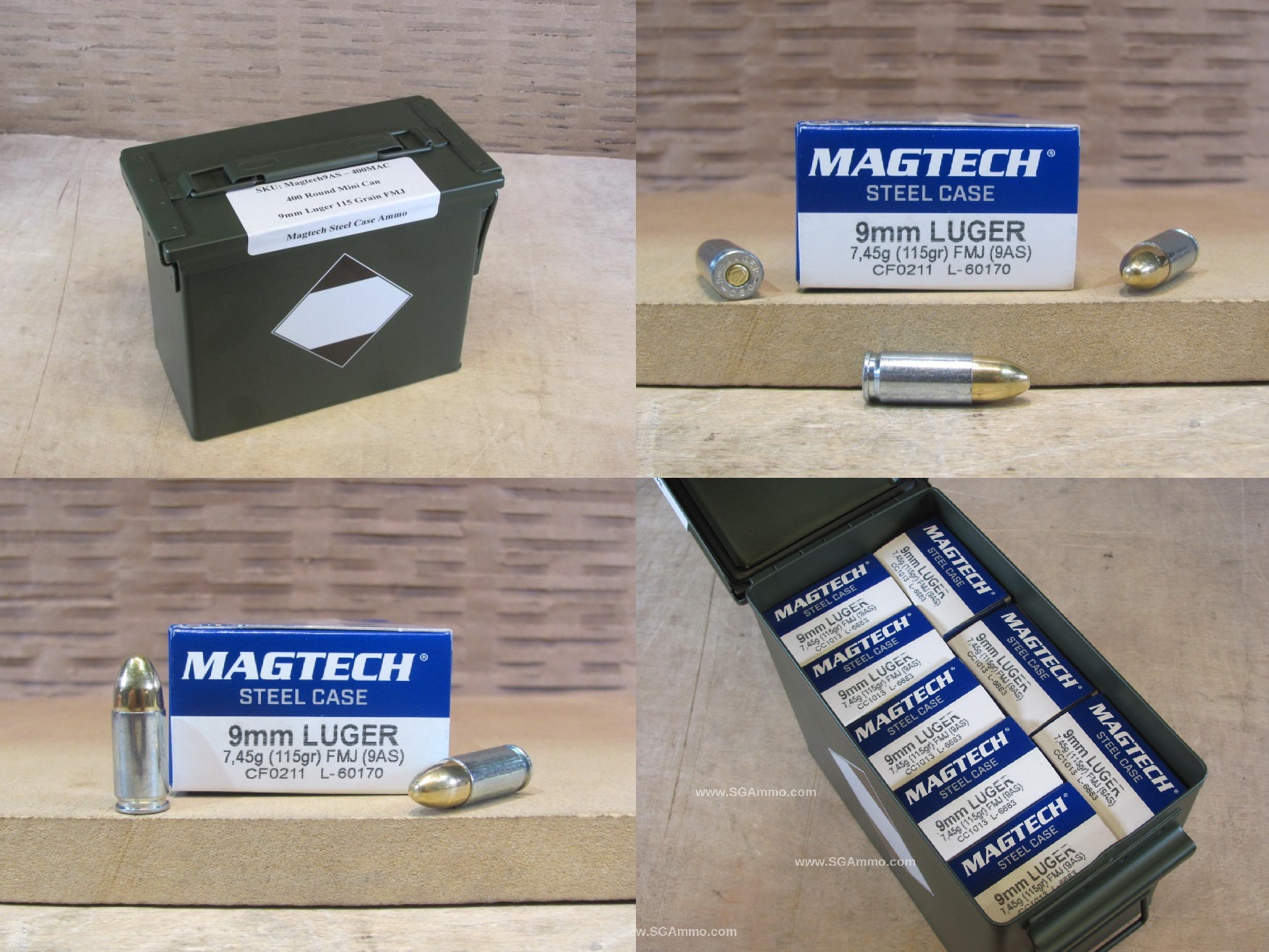 400 Round Can – Steel Case 9mm Luger 115 Grain FMJ Magtech Ammo – 9AS – Packed in Mini Canister