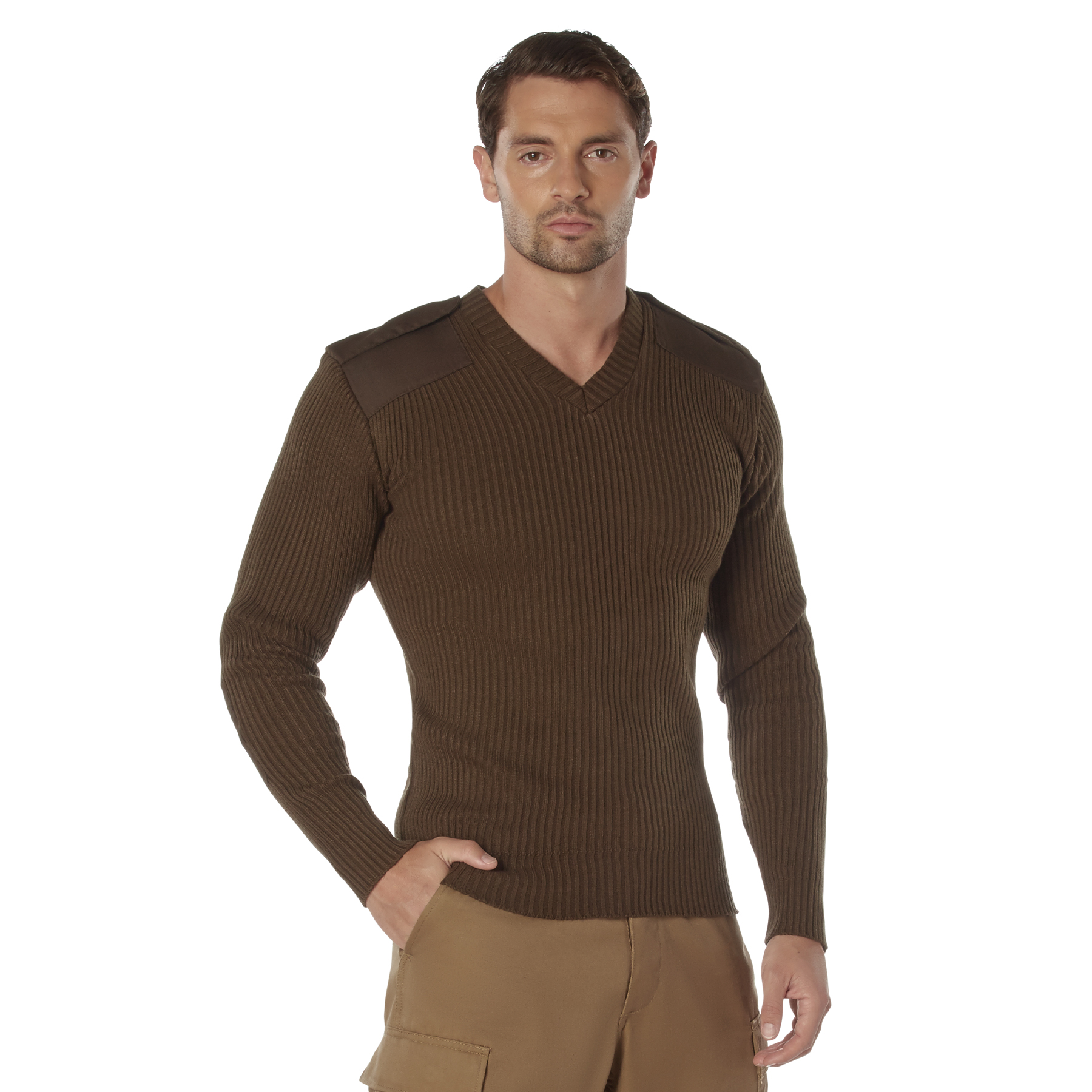 Rothco G.I. Style Acrylic V-Neck Sweater - Brown, X-Large