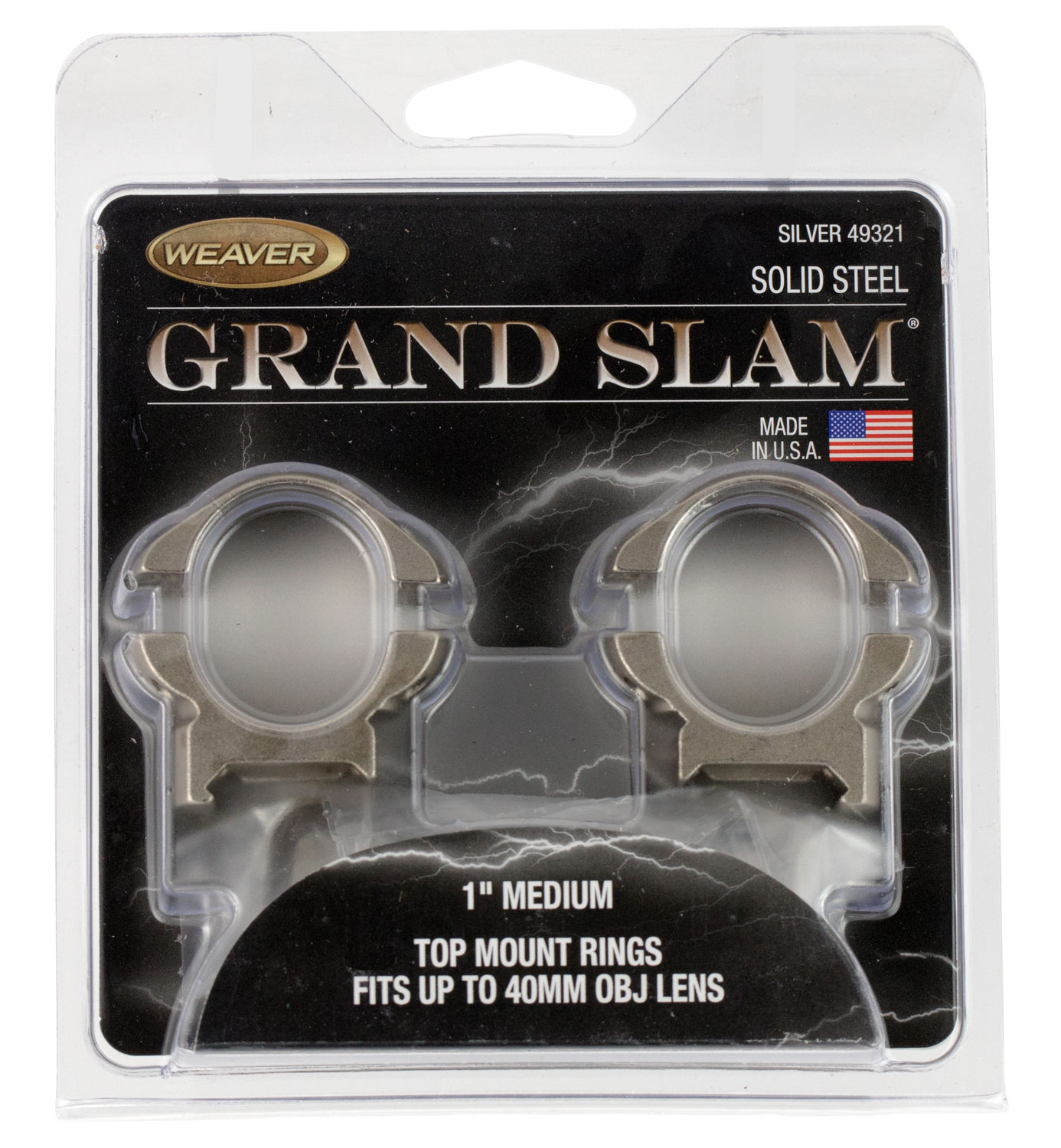 Weaver Grand Slam 1" Medium Steel Top Mount Scope Ring, Silver - 49321