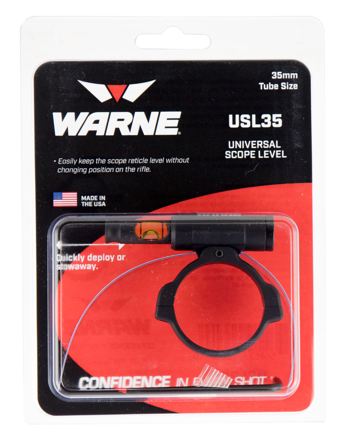 Warne Scope Mounts 35mm 6061 Aluminum 1-Piece Universal Scope Level, Black - USL35