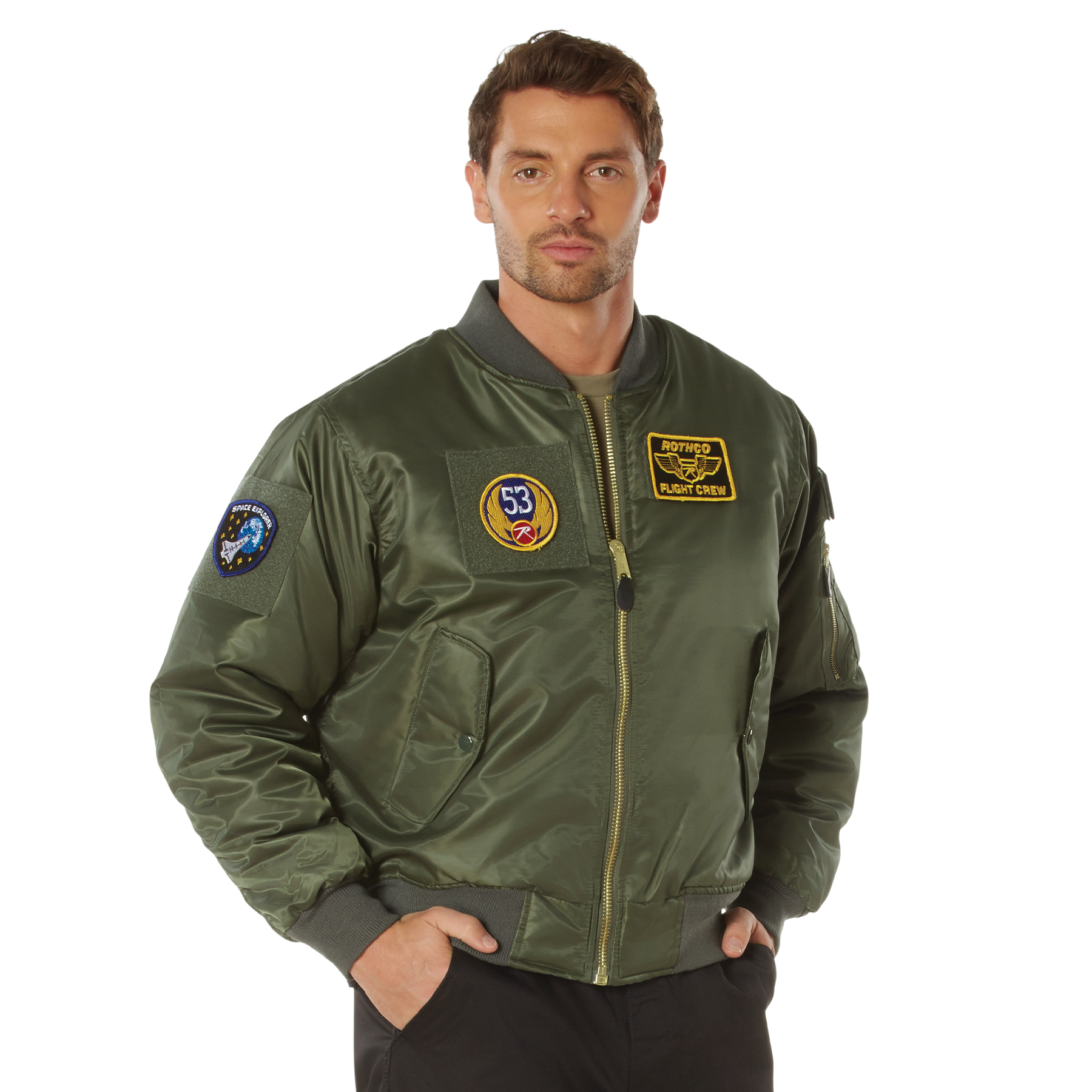 Rothco Ma-1 Flight Jacket With Patches - Sage Green, Large