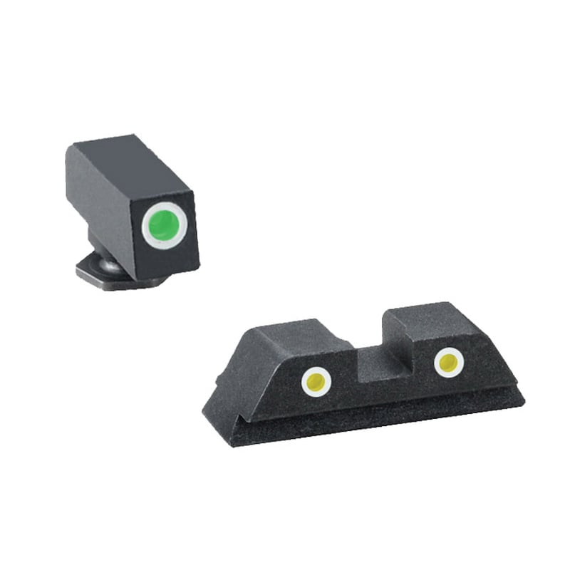 AmeriGlo Classic Self-Luminous 3 Dot Night Sight Set for Glock 20 Pistol, Green with White Outline Front, Yellow with White Outline Rear - GL121