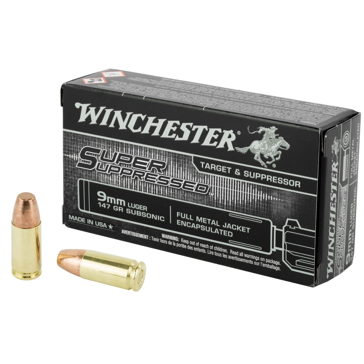 Winchester Ammo SUP9 Super Suppressed 9mmLuger Subsonic 147gr Encapsulated Full Metal Jacket 50 Per Box/10 Case - No Credit Card Fees - Low, flat rate shipping